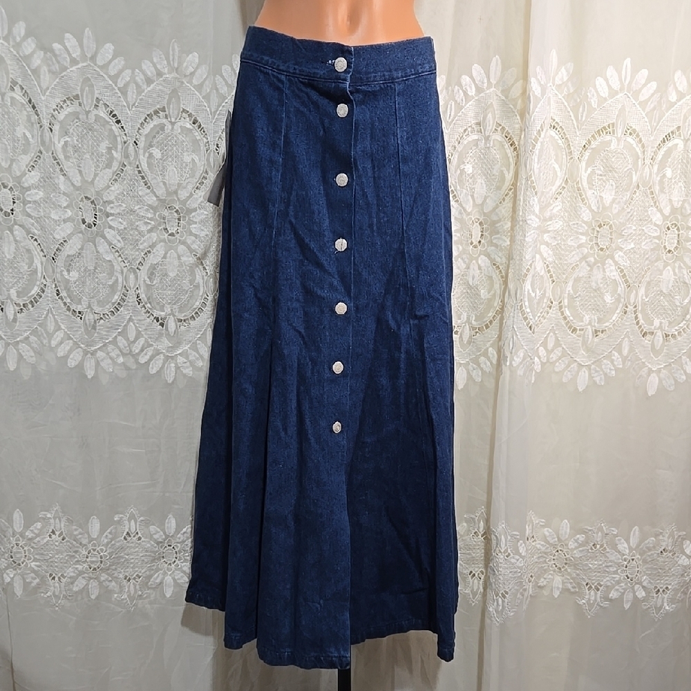 APACHE Long Snap Denim Maxi Skirt Made In USA Vintage Sz Medium NWT